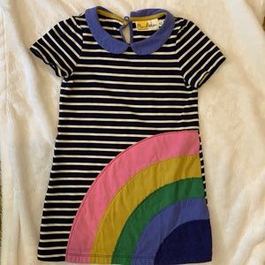 MiniBoden Navy Stripped Rainbow Dress 3-4Y